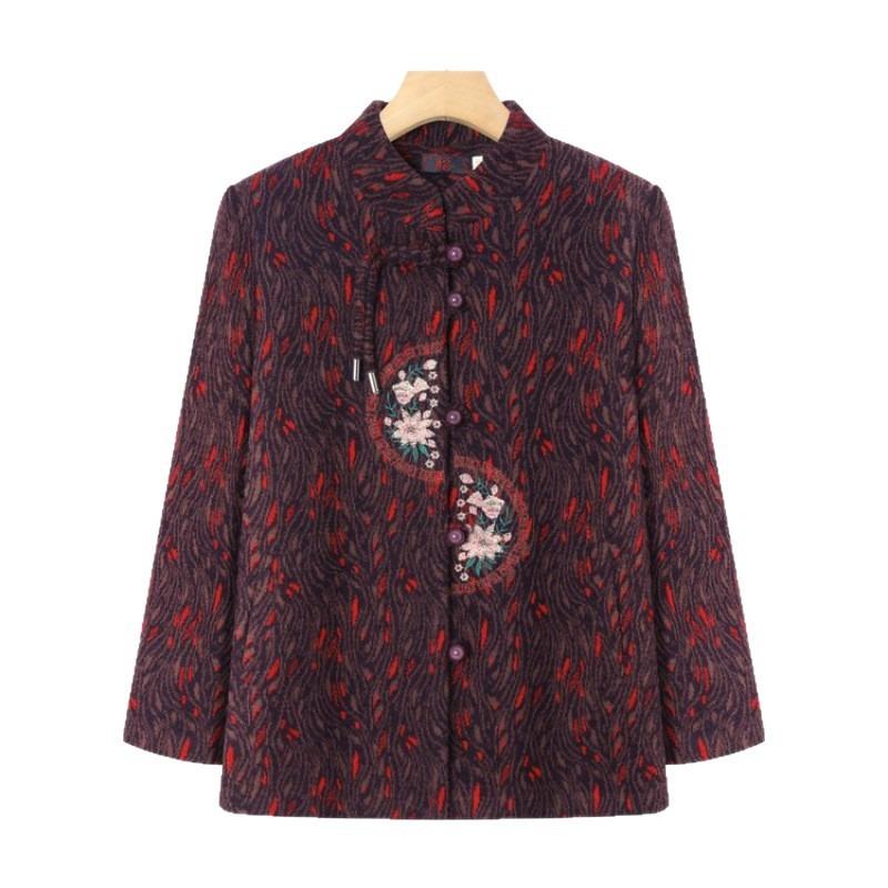 Elderly Mother Autumn and Winter Woolen Coat Year Old 0 Grandma Clothes Plush Warm Old Lady Tang Suit Top