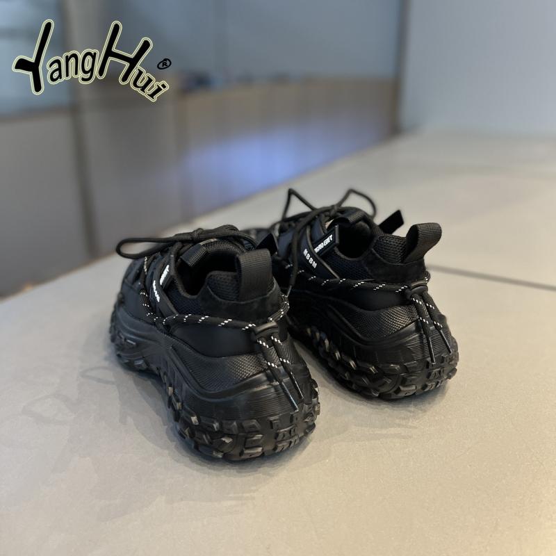 Retro Sports Leisure Tire Base Platform Shoes Heel Height Med 3cm-5cm Mesh Splicing Sneakers 2024 New Fashion Autumn and Winter