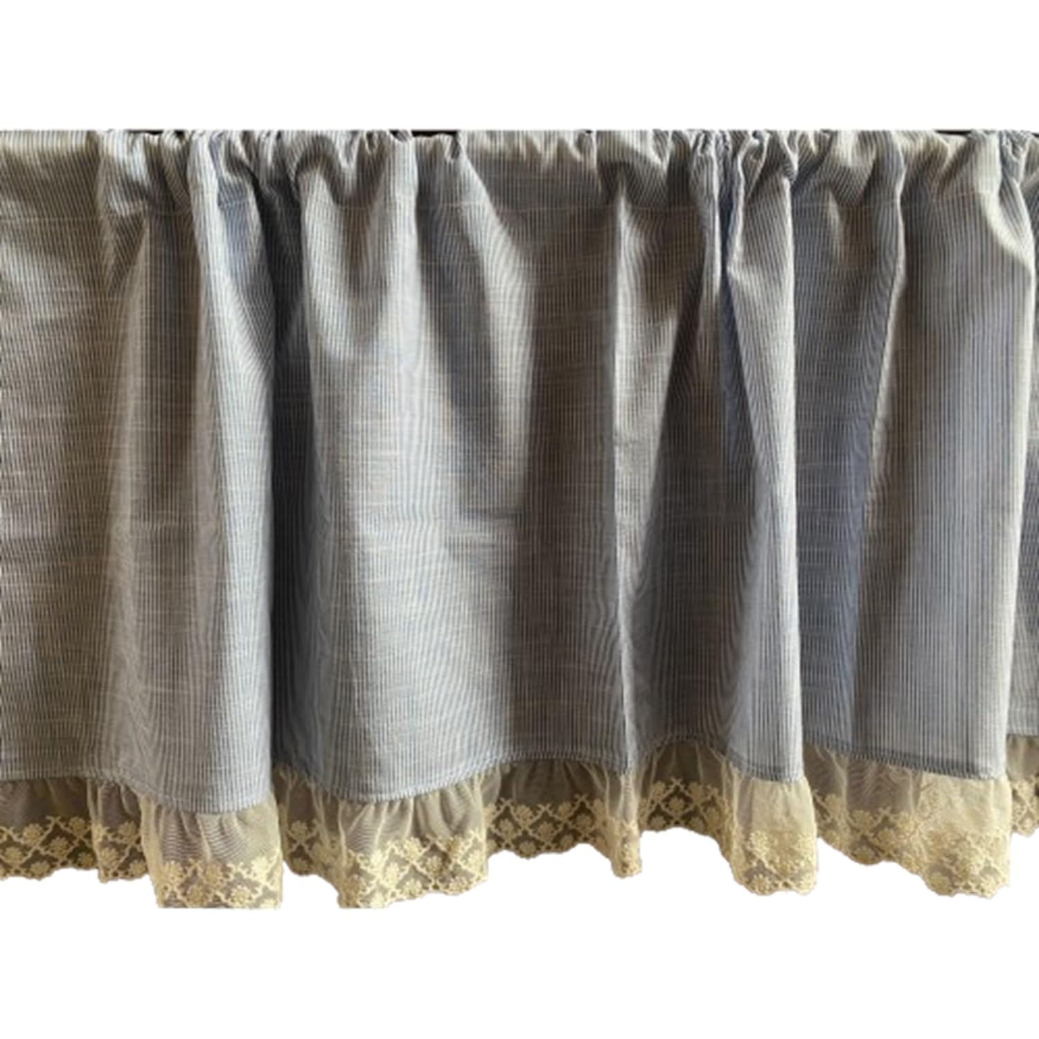 

Vivienne Cafe Curtain 45 x Blue White Cotton Stripe Series Embroidery Curtain WK1602U1 [Lace 120cm] &