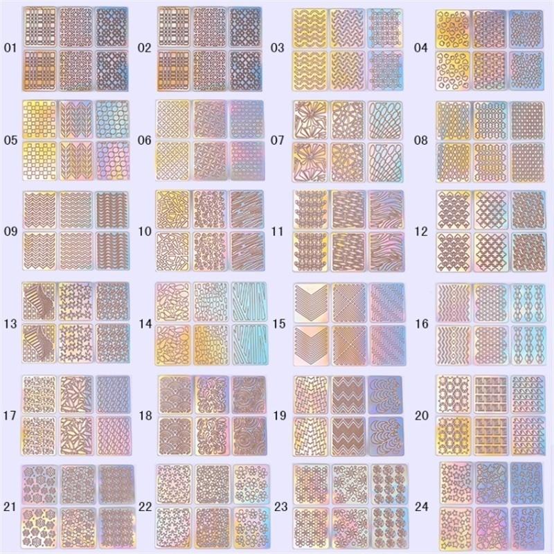 72/144 ks Vinyl Hollow Stickers Manikúra Laserová špička se zakřivenou vlnou Šablona pro razítkování nehtů Nástroj na nehty