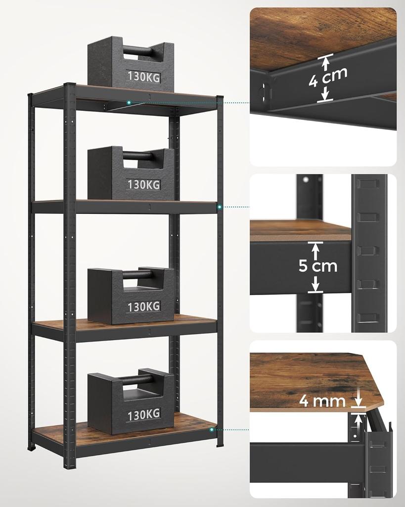 SONGMICS Shelving Unit, 40 x 80 x 160 cm, 520 kg Load Capacity (130 kg per Shelf), Industrial, Adjustable Storage Shelves, for Living Room, Kitchen