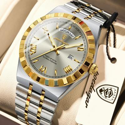 Fashion Business Men's Watch Luminous Waterproof Week Date Luxury Wristwatch Stainless Steel Quartz Watches for Men