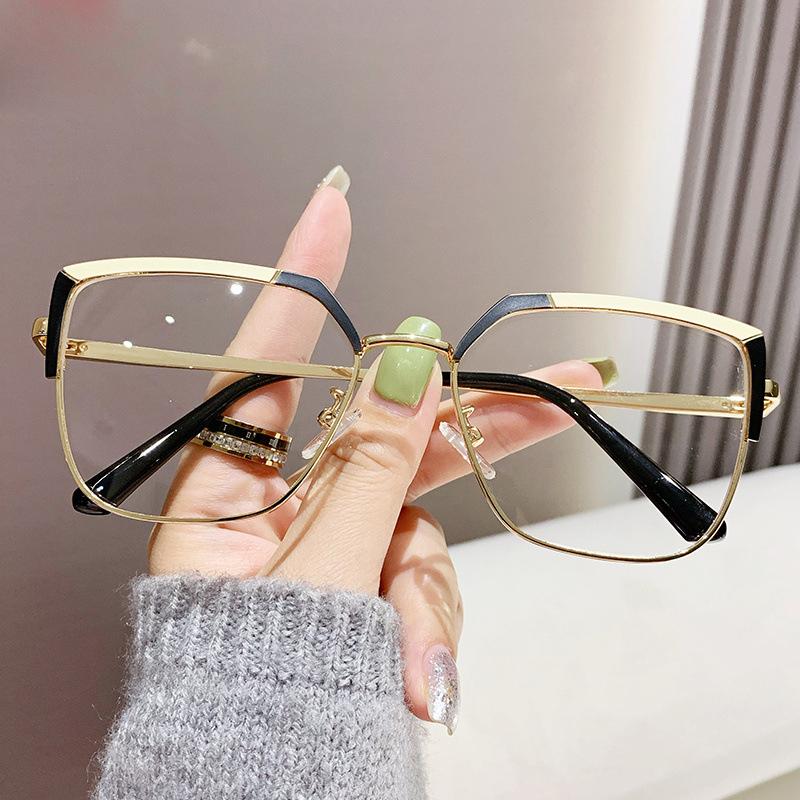 1.67 1.74 -8 to +8 Fashion Big Square Anti Blue Light Women Glasses Ultralight Metal Double Color Frame Prescription Eyeglasses Myopia Glasses