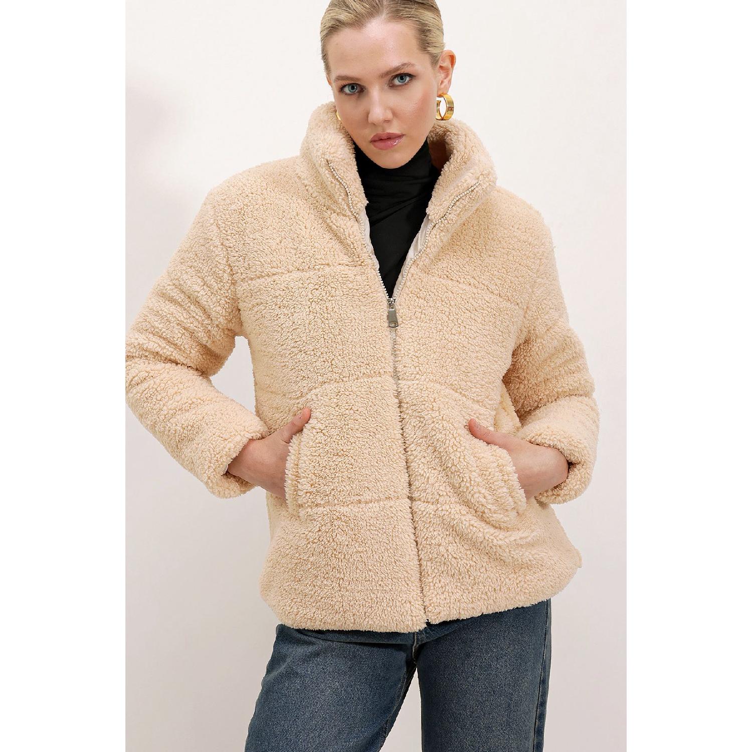 

5178 Lined Plush Coat - Cream 36 кремовый