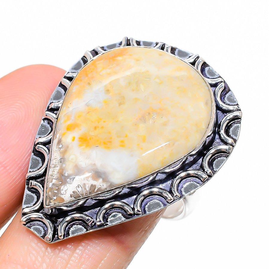 

Natural Fossil Coral Gemstone Handmade 925 Sterling Silver Ring Size 10 w1h53