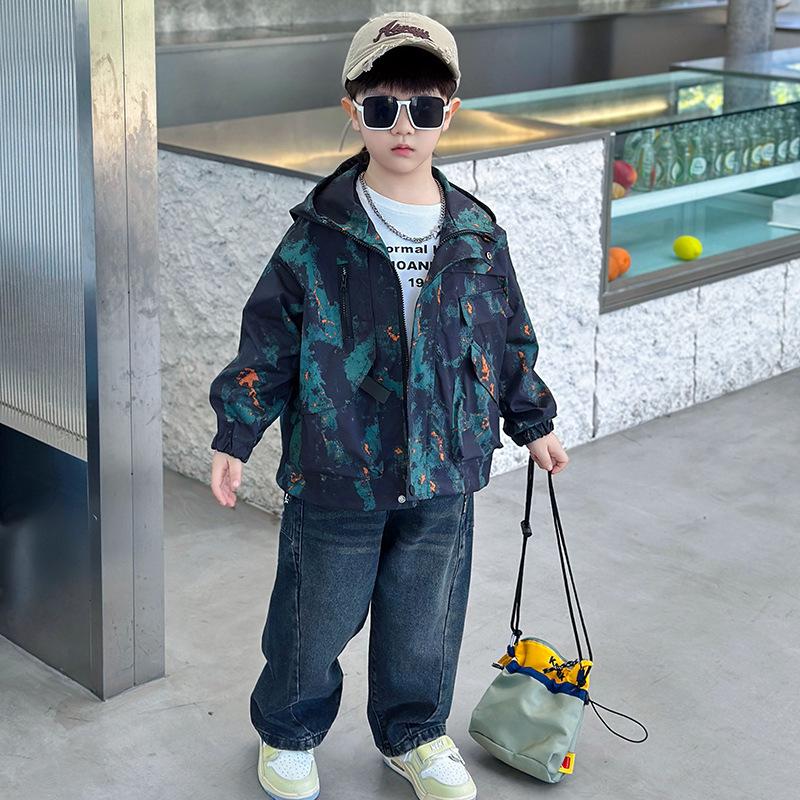 Toddler Boys' Streetwear Hooded Jacket - Spring/Autumn 2025 Trendy Windbreaker