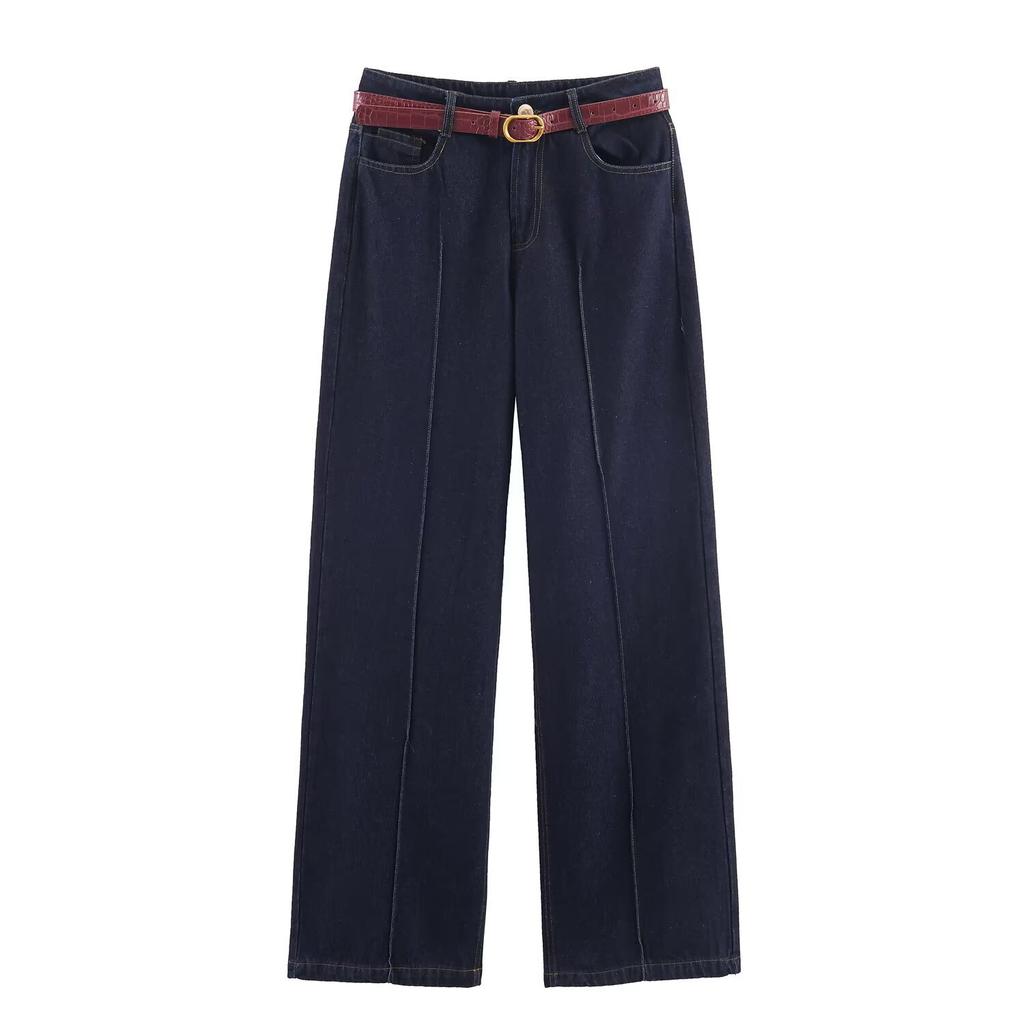 European and American Style, New Women's Clothing, Foreign Denim Vest with Belt, High Waist and Wide Leg Jeans