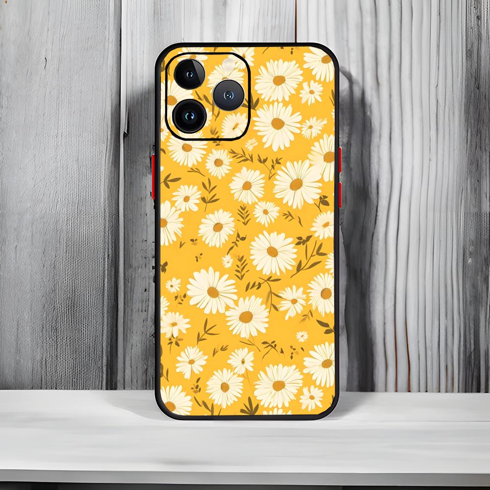 Daisy Graphic Printed Art Phone Case Black Matte Thin Phone Case For iPhone17 16 15 14 13 ProMax