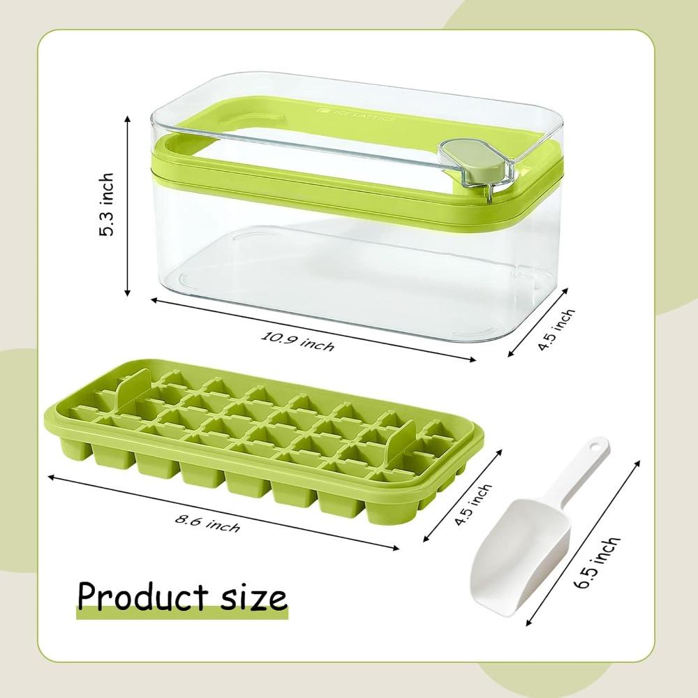 Silicone Ice Cube Tray Mold With Lid Shovel Storage Box One Click Ice Maker Dishwasher Safe Easy Clean Kitchen Bar Accessories