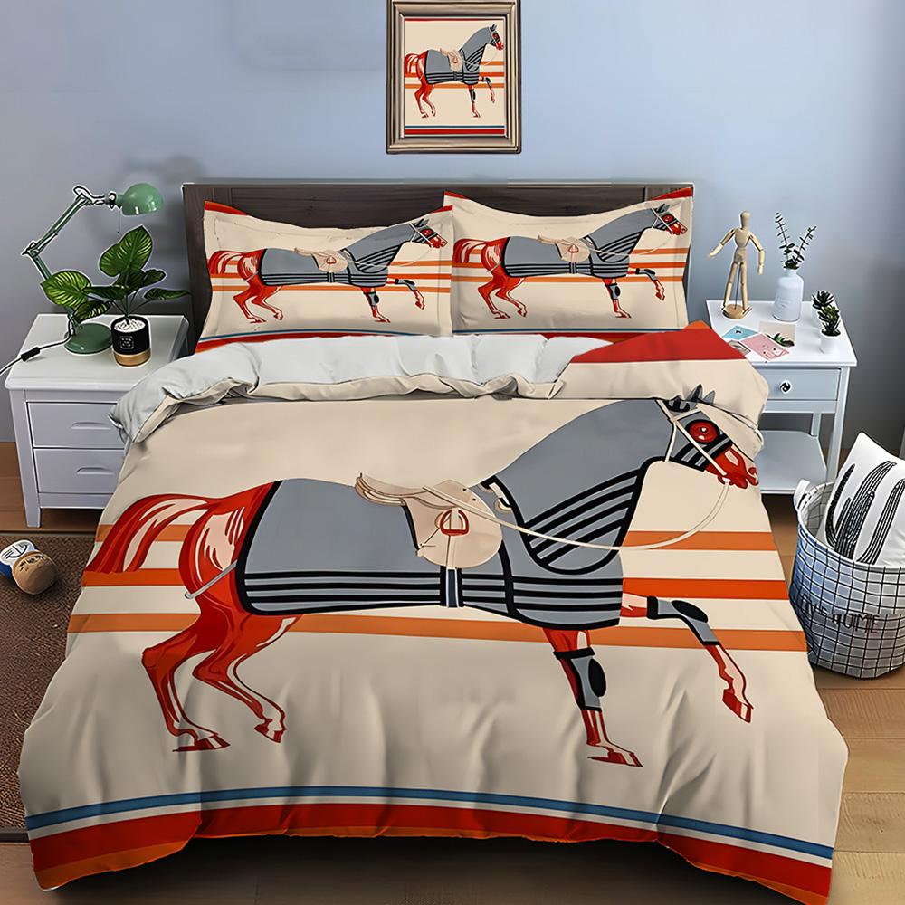 Retro Horse Harnes Art Print Beding Set Soft Duvet Cover 1 Soft Duvet Cover 2 Pilowcases Adult People plus Children Beding Set High-End Premium Gifts