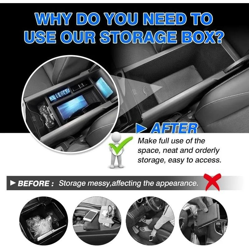 For Toyota Camry XV80 2025 Center Console Armrest Organizer Tray Durable ABS Black Storage Box With Divider Car Accessories
