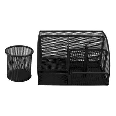 Ensemble Porte-Stylo Grille Métallique 7 Compartiments Organisateur de Papeterie Multifonctionnel avec Tiroir pour Bureau