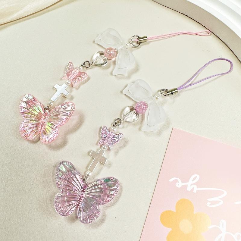Elegant Butterfly Phone Lanyard Multipurpose Phone Charm Ornament Acrylic Pendant Mobile Accessory for Women Daily Use