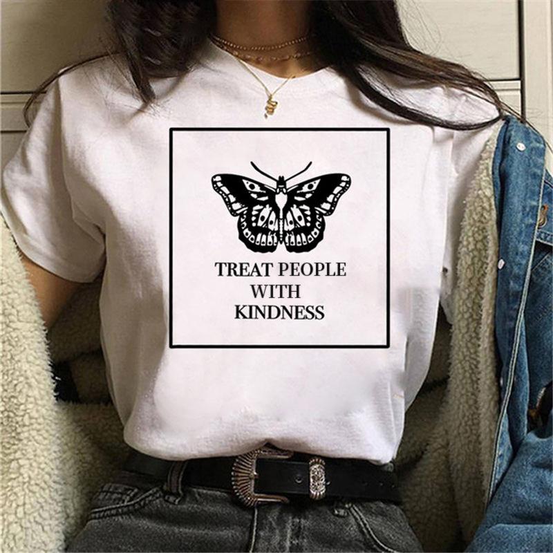 Short Sleeve Summer Fashion Women's Clothing Beautiful Watercolor Butterfly Printing White Ladies Casual Loose Personality TT-shirt