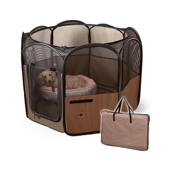 Iris Ohyama Dog Circle Pet Circle Folding Outdoor Disaster Prevention Brown For Small Dogs Width 92 x Depth 92 x Height 62 cm