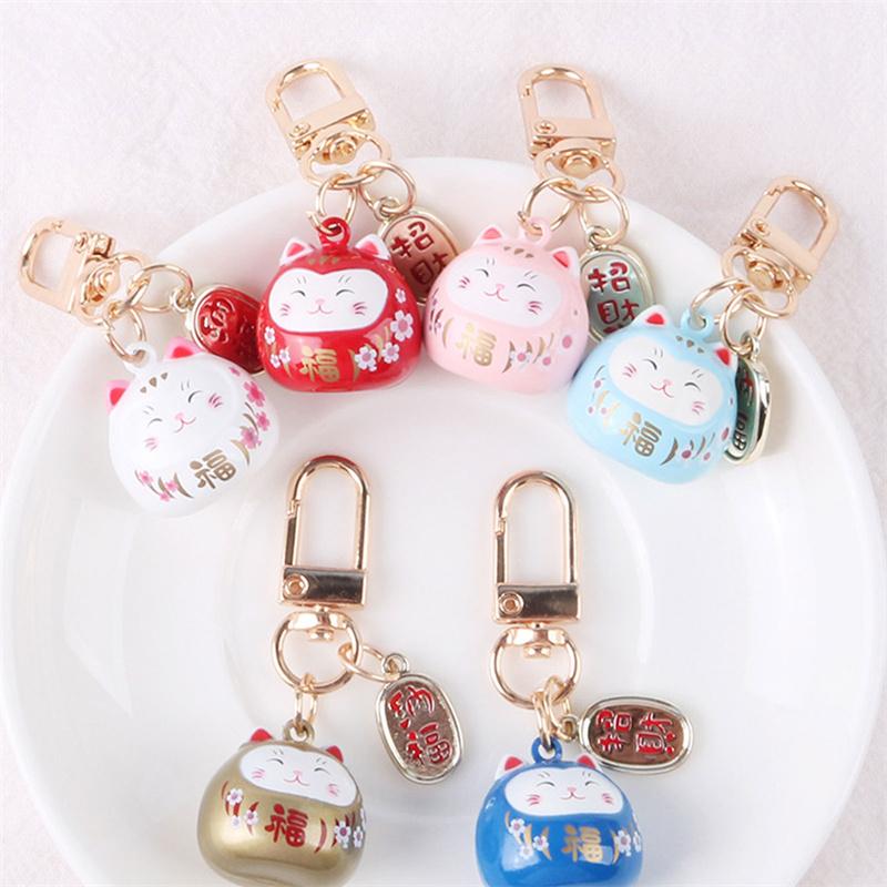 Japanese Cartoon Cute Lucky Cat Keychains Car Bag Decor Bell Pendent Charm