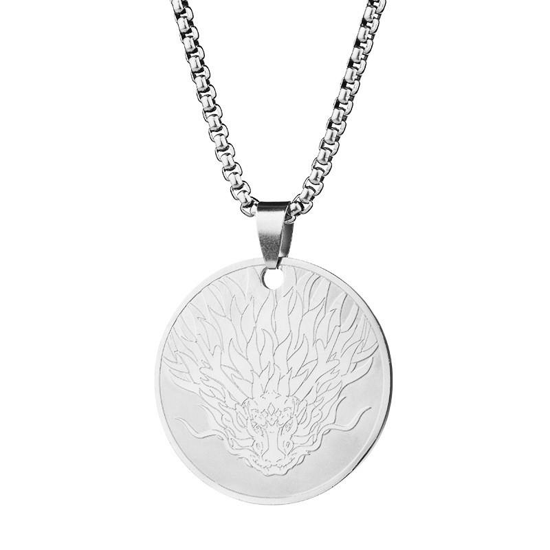 Exquisite Titanium Steel Round Pendant Necklace For Men And Women With Dragon Design