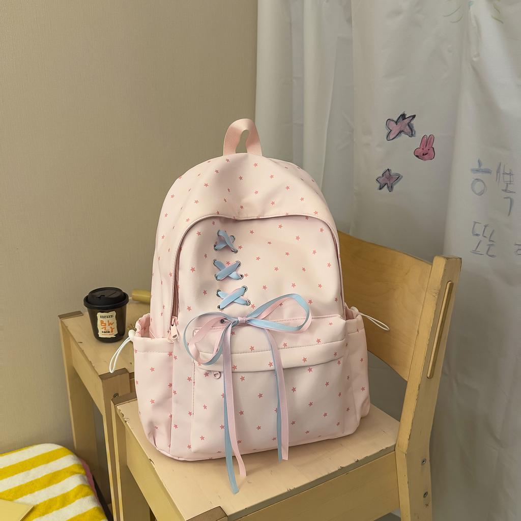 Schoolbag High-value polka dot girl Junior high school student schoolbag female, bow large capacity ins niche campus lightweight backpack