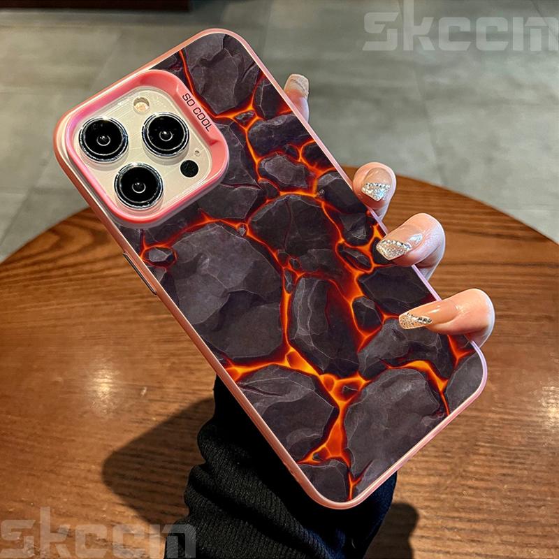 Creative Volcanic Magma Electroplate Silver IMD Case For iPhone 16 15 14 Pro Max Plus 11 12 13 Pro 7 8 Plus X XS XR Hard Cover