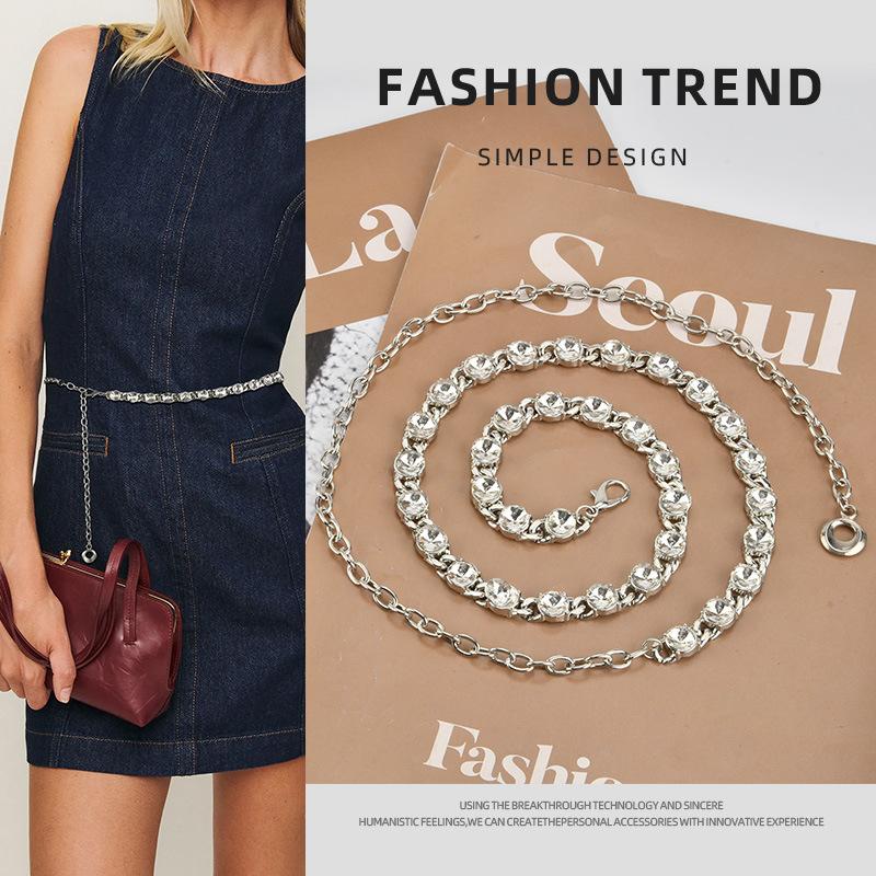 European and American Rhinestones Inlaid with Metal Waist Chains, Ladies' Temperament, Small Fragrance Style, Dress, Decorate The Body Chain for Women