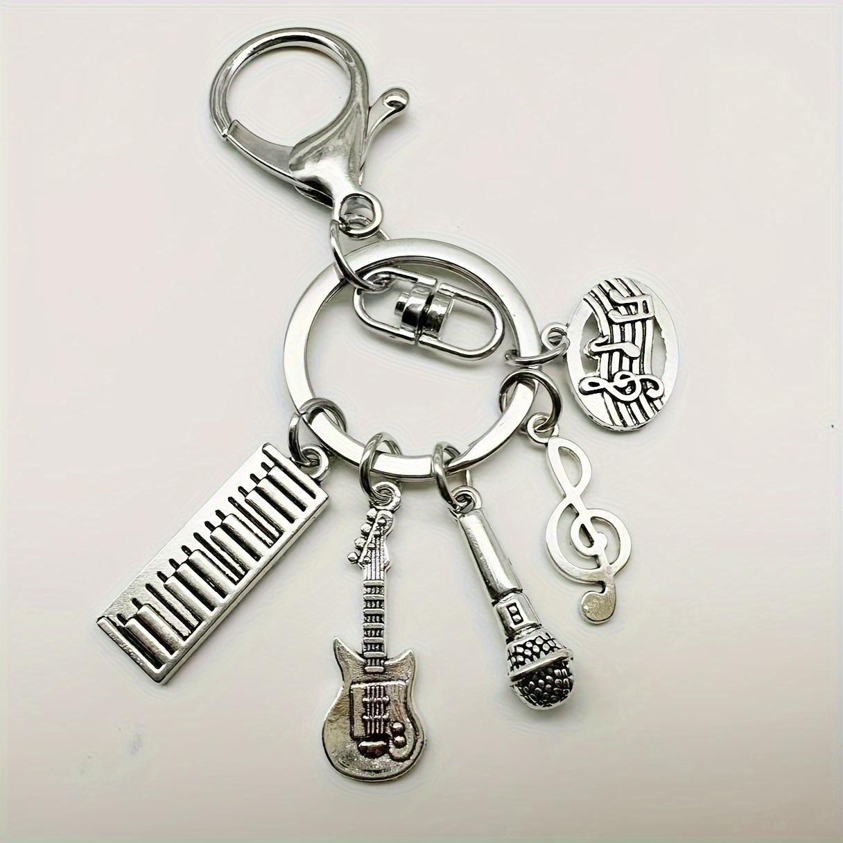 Musician s Keychain: Piano, Guitar, and Musical Notes Keyring серебряный