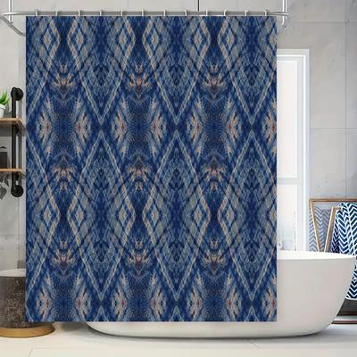 Blue Geometric Shower Curtain Waterproof Bath Decoration Wall Hanging Printed Decorative Fabric for Bathroom Medium Size 72x84in