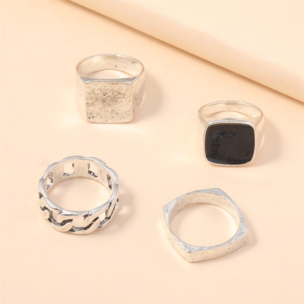 Personalized Ring, Fashionable And Simple Oil Drip Chain 4-Piece Set, Large Ring Jewelry.