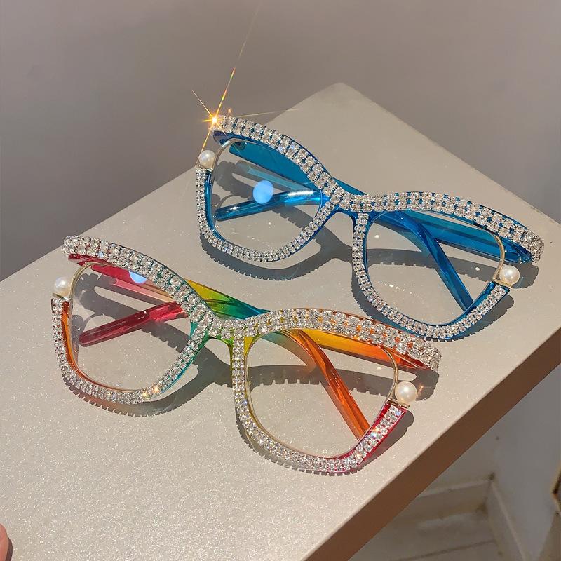 Vintage Anti Blue Light Optical Diamond Pearl Cat Eye Glasses Women For Female Luxury Brand Myopia Prescription Eyewear Frame