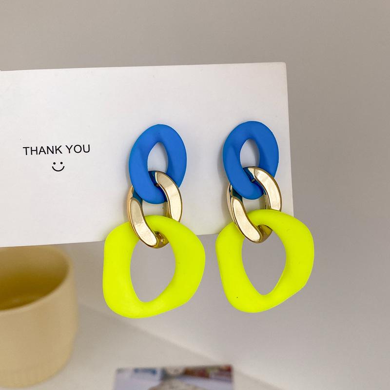 

Корейские геометрические серьги-капли: Модные серьги-пусеты в стиле колор-блок для женщин неоновый жёлтый