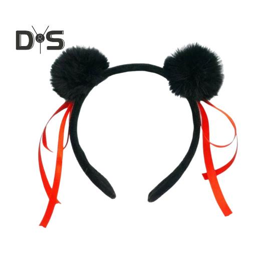 

Повязка на голову для взрослых, плюшевая повязка на голову с декором из ленты, праздничный косплей, головной убор для девочек, праздничный костюм, подарок чёрный
