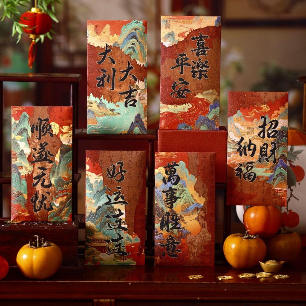 6Pcs Chinese Style New Year Red Packets Gold Foil Design Cash Gift Envelopes  Spring Festival