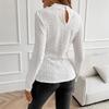 Dames Wit Hoge Hals Slim Fit Top Knopen Detail Elegante Casual Blouse Voor Lente En Herfst