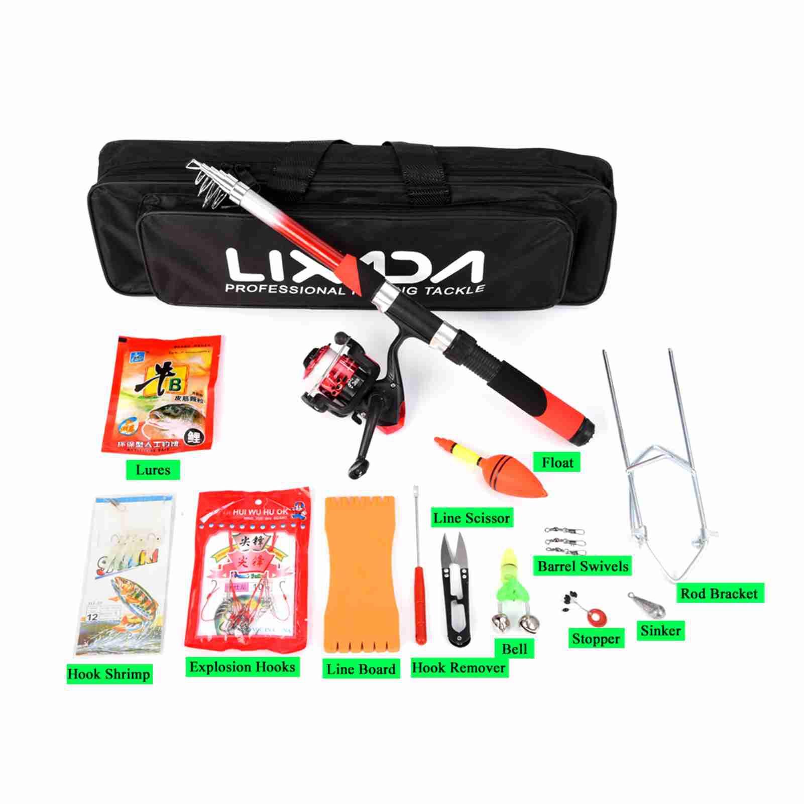 fishing rod and reel combo Fishing Pole Combo Set 2.1m Portable Telescopic Fishing Rod and Reel Complete Kit Blue Red