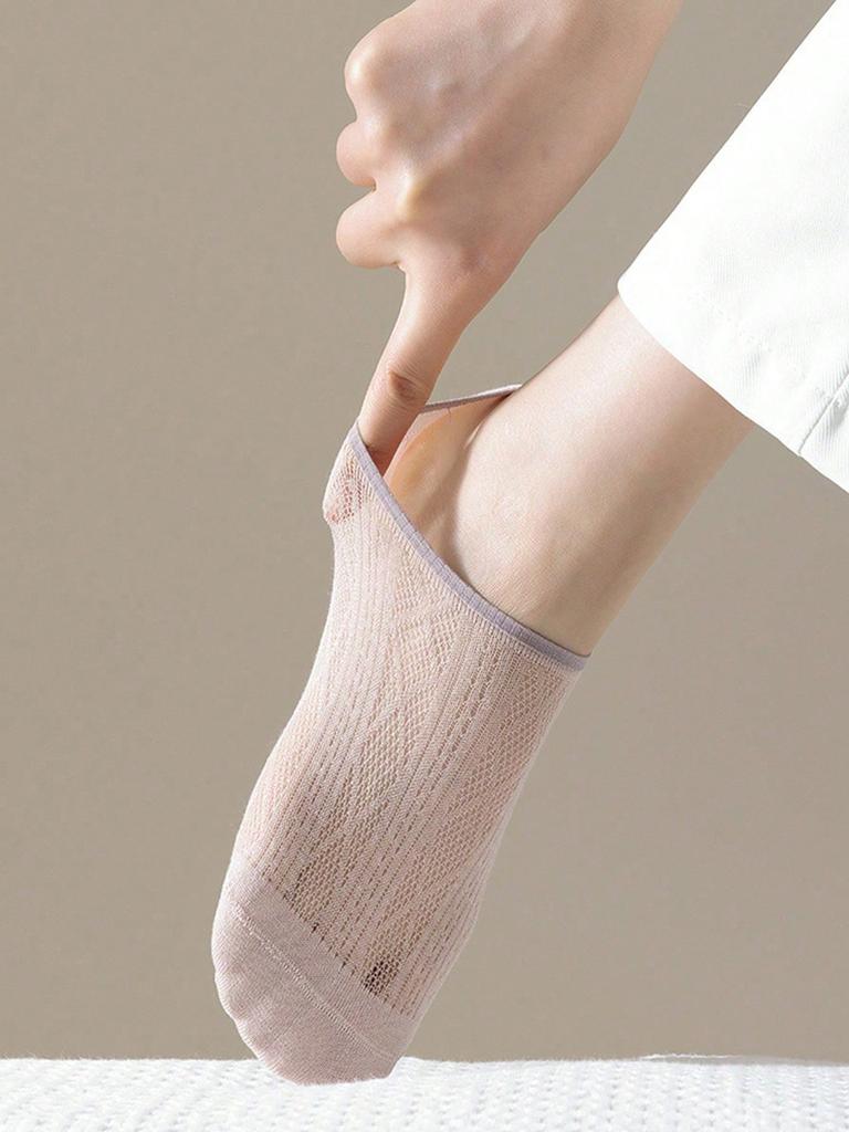 5 Pairs Women's Casual Minimalist Mesh Boat Socks, Thin Anti-Slip Breathable Invisible Socks, Daily Wear/Summer Christmas Gift
