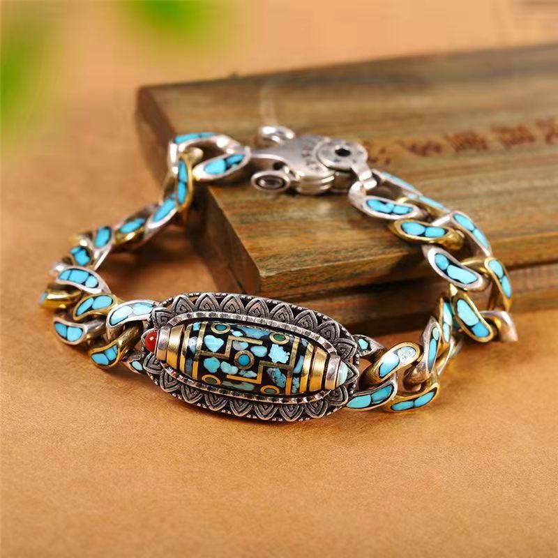 HX New Guochao Men's Bracelet Personality Retro Transfer Rotating Nine Eye Pearl Bracelets High-end Gift Fashion Jewelry
