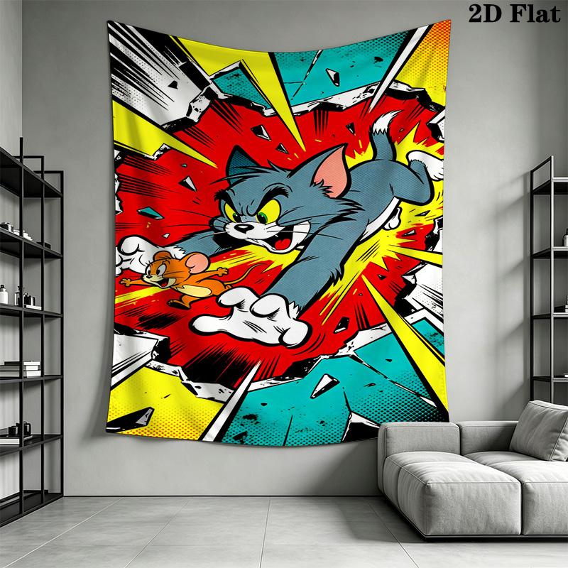 Tom Jerry Whimsical Adventure Tapestry Wallmounted Background Cloth Atmospheric Background Cloth Wall Decoration Background Wall Hanging Cloth