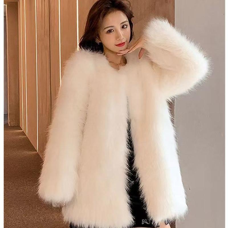 Medium and Long Collar Simple Imitation Fox Fur Coat Women's Autumn and Winter Toka Wool Coat