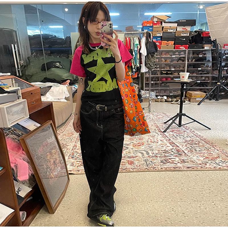 Vintage Embroidery Black Jeans Women Oversized Streetwear Y2k Baggy Denim Trousers Boyfriend Jeans Hip Hop Gothic Female Jean