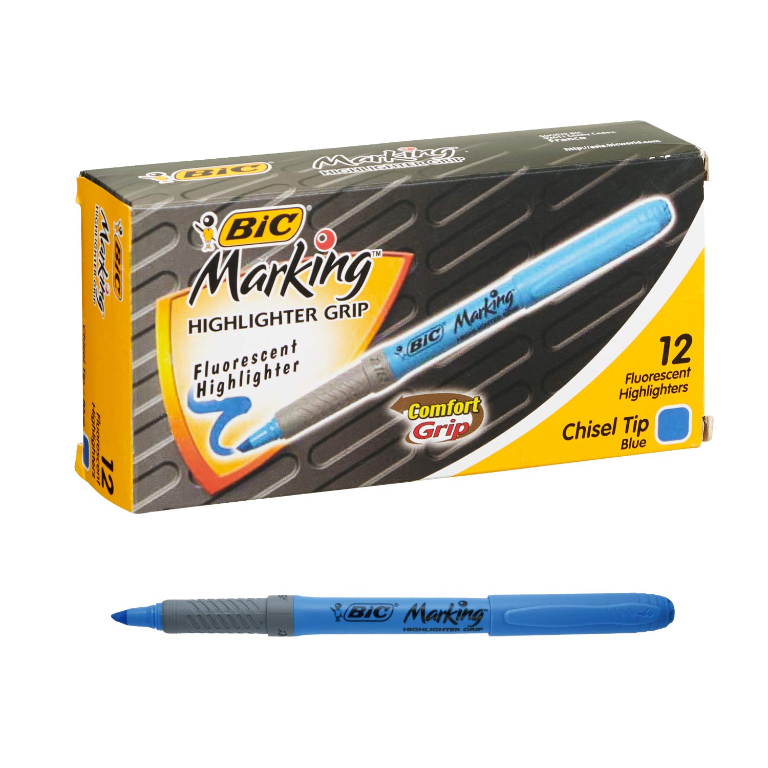 Bic Japan Bic Хайлайтер Флуоресцентный Маркировочный Хайлайтер BRIGRIP12BLU Ручки, Маркеры, Грип, Синий, Набор из 12 штук, синий
