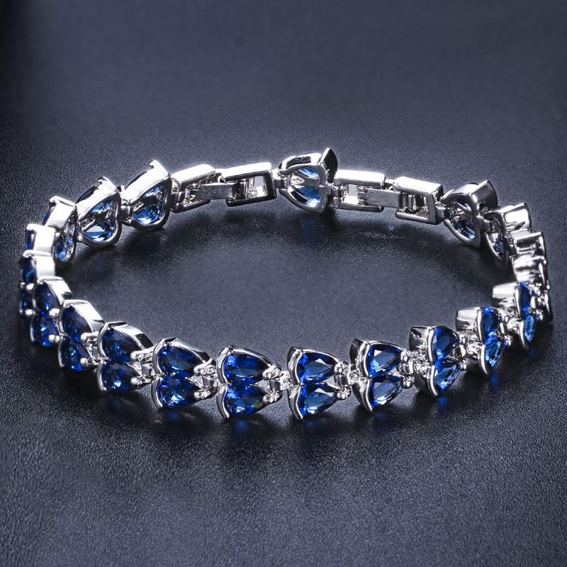 Pera Elegant Purple CZ Crystal Silver Color Leaf Shape Link Chain Tennis Bracelet for Women Fashion Prom Party Jewelry Gift B052