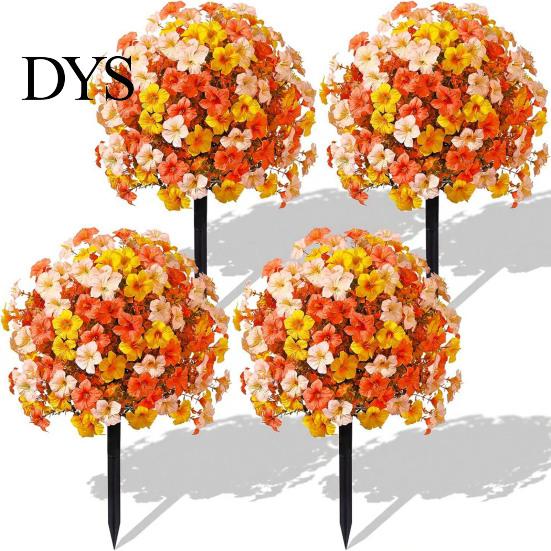 Fake Flowers for Decoration Artificial Fall Outdoors, Autumn Topiary Ball, UV Resistant Faux Mums with Ground Easy Care Decorative Spike Planters
