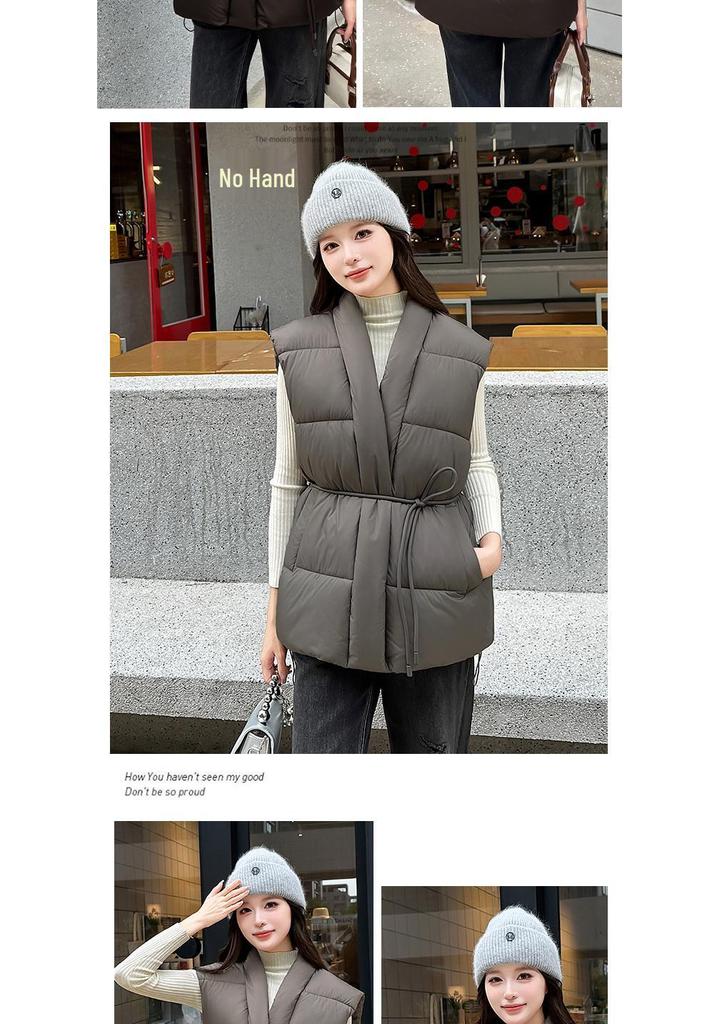 Gilet ajusté à la taille pour femme 2026, col en V, sans manches, en coton, avec cordon de serrage amincissant