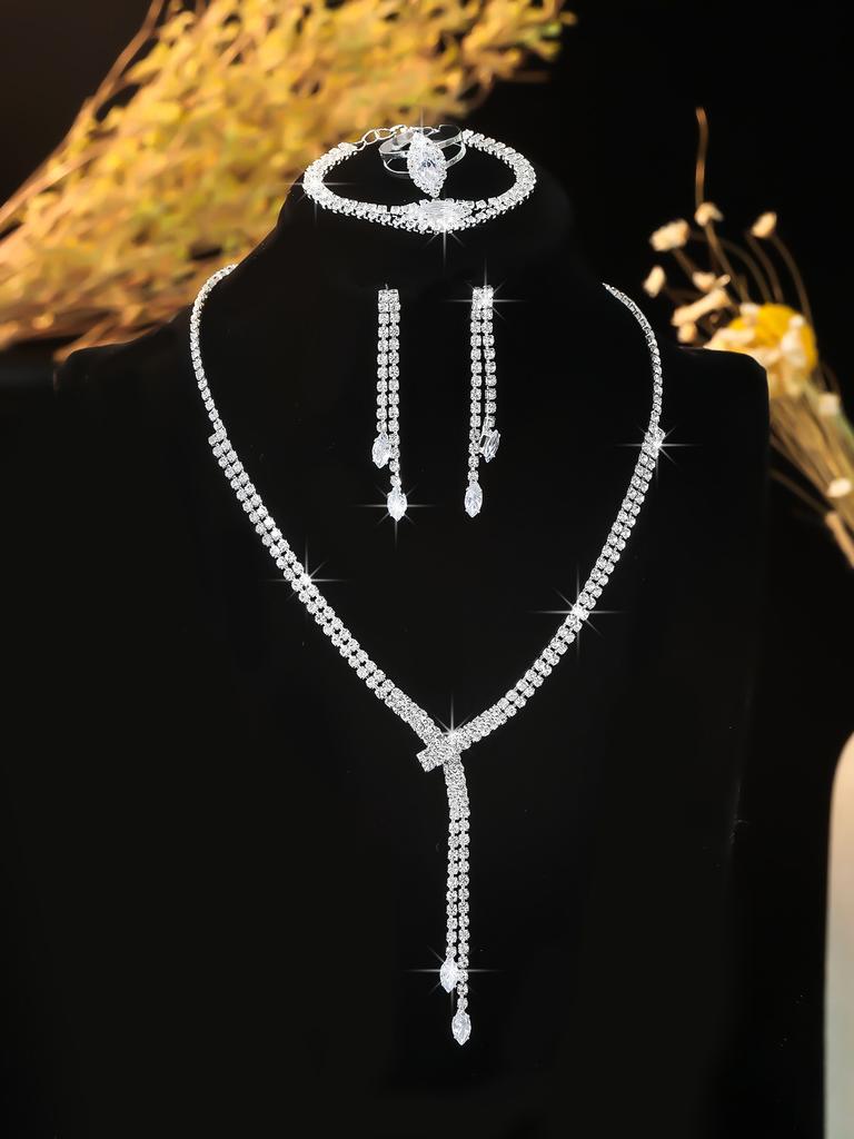 Fashion Accessory Set - Simple Necklace, Earrings And Bracelet Set - Wedding Dress Jewelry Set For Women - Bride's Jewelry Set