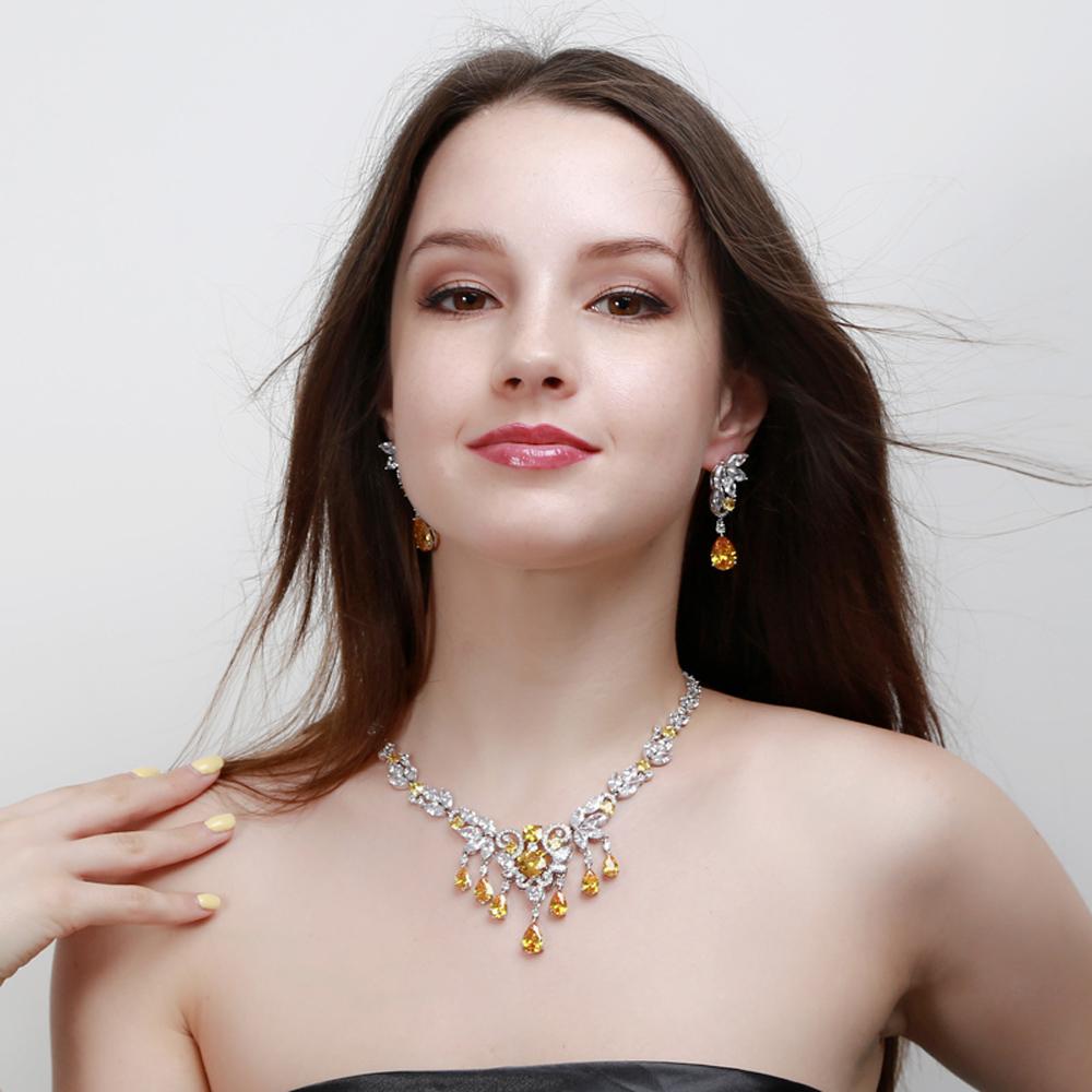 Set de cercei colier cu ciucuri de lux alb auriu CMM Set de bijuterii cu zirconiu în stil boem