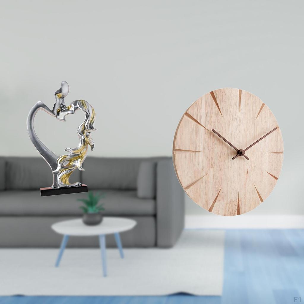 Figurine with Artistic Wooden Wall Clock Creative Collectible Ornament for Bedroom Wedding Office
