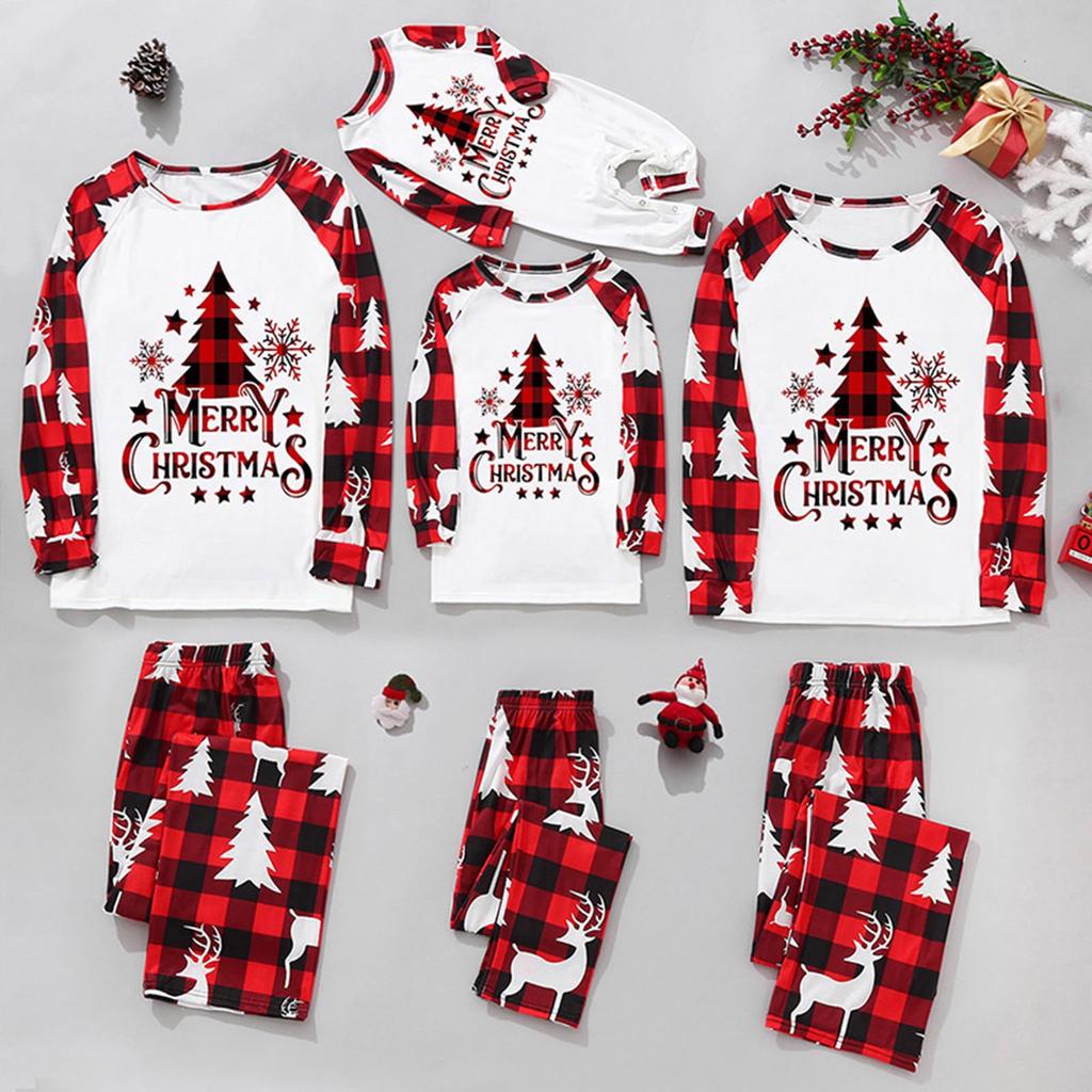 Men's  Christmas Plaid Print Family Matching Long-Sleeved Top + Pants Set
