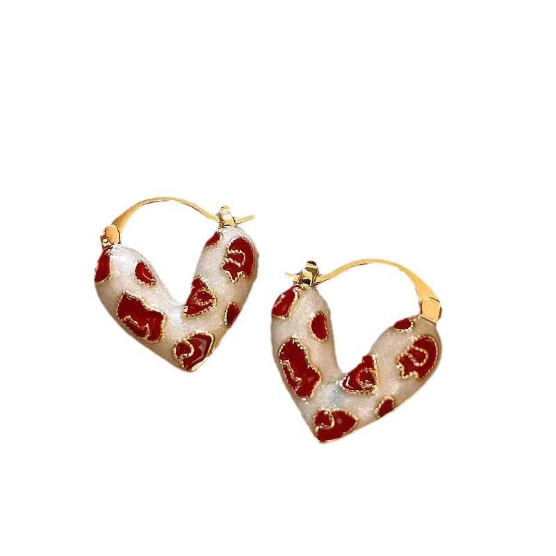 Contrast Color Striped Love Earrings Women's High-end Ear Buckles Unique Niche Design Earrings