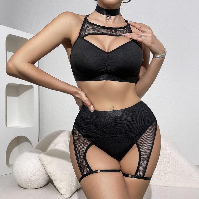 Premium sense hollow fun set bra bikini sexy fun split two-piece underwear S