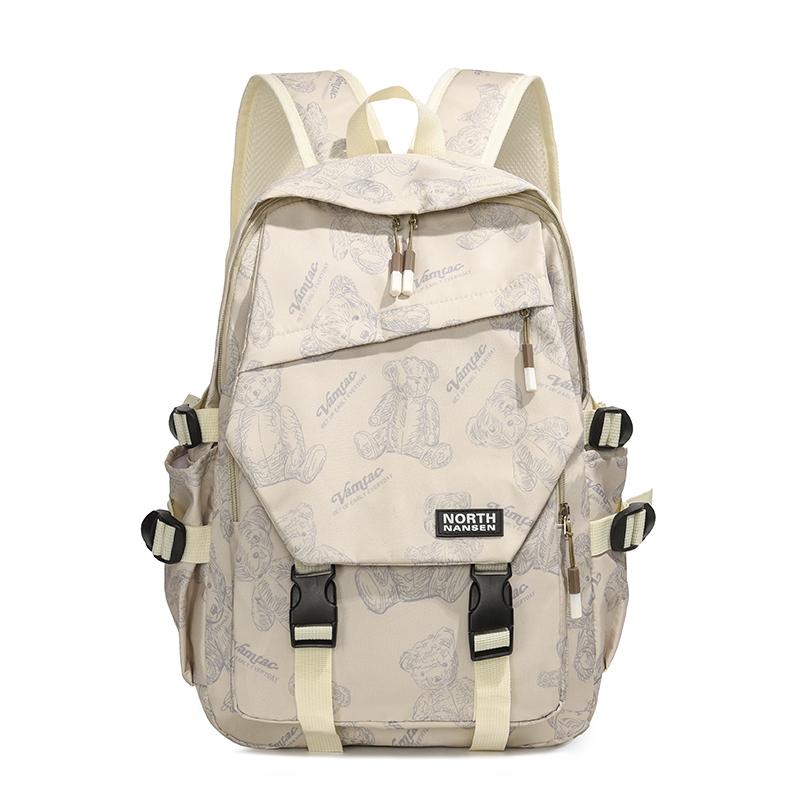 

Школьный рюкзак с принтом медведя для учеников средней школы, женский рюкзак большой вместимости бежевый