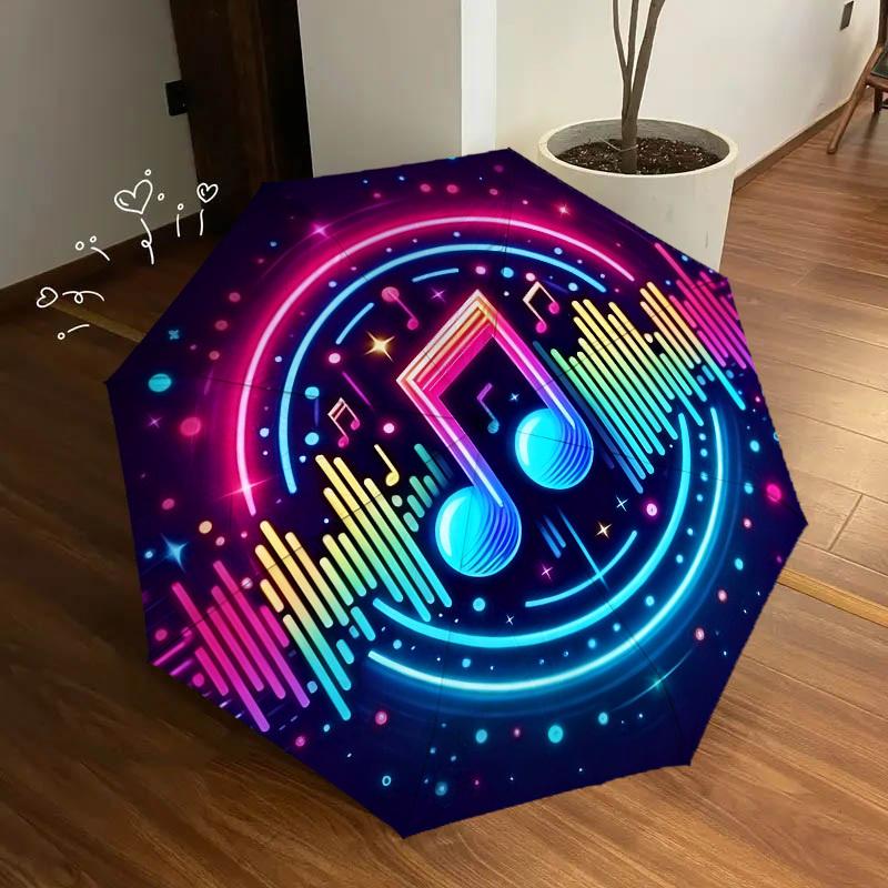 1pc Music Notes Sound Waves Automatic Folding Umbrella, Heavy Duty 8 Rib Iron Frame, Suitable for Travel, Daily Use, Birthday, Decor Gift 23
